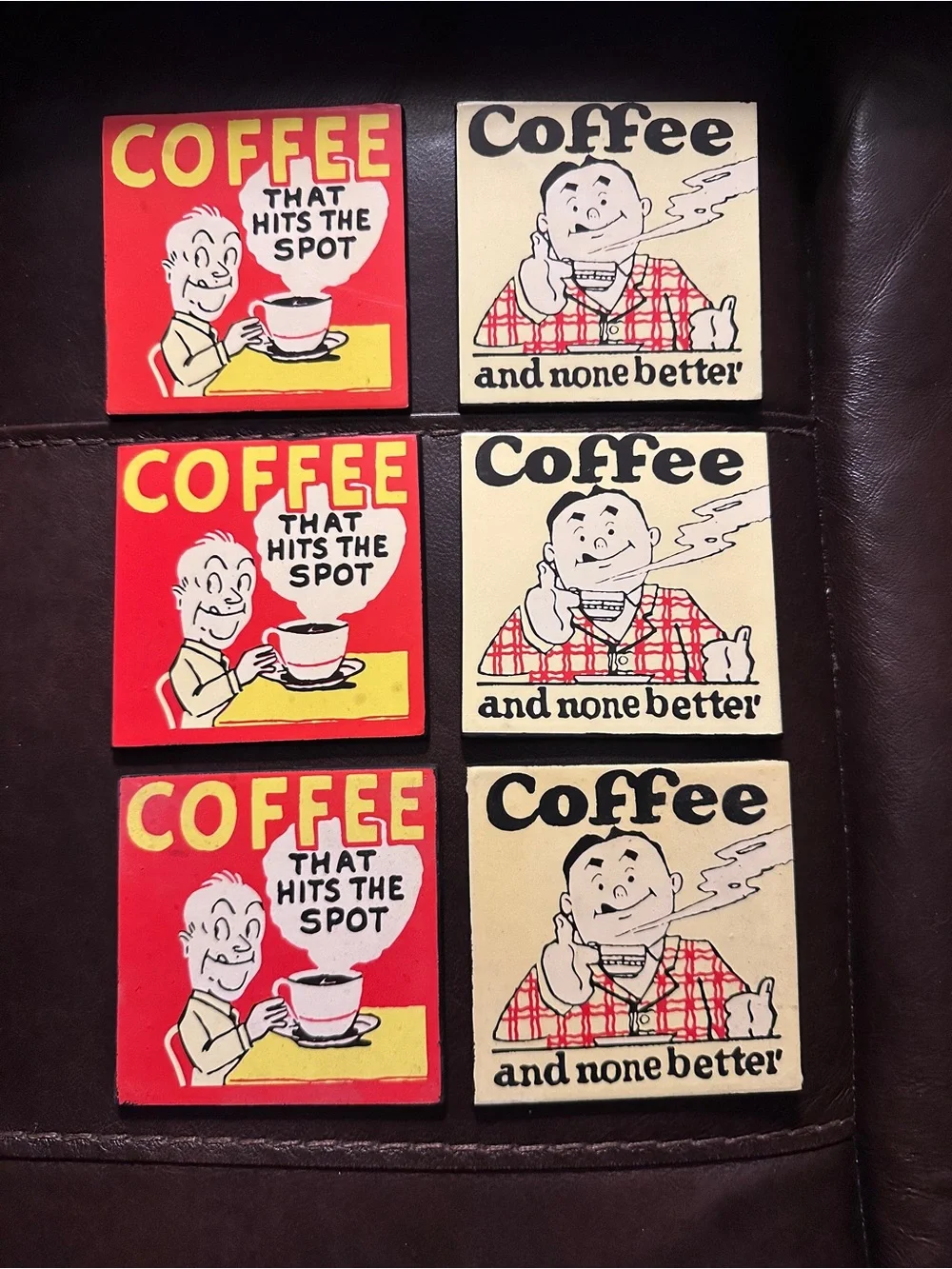 Vintage Retro Coffee Coasters Set of 6 with Red Box Holder